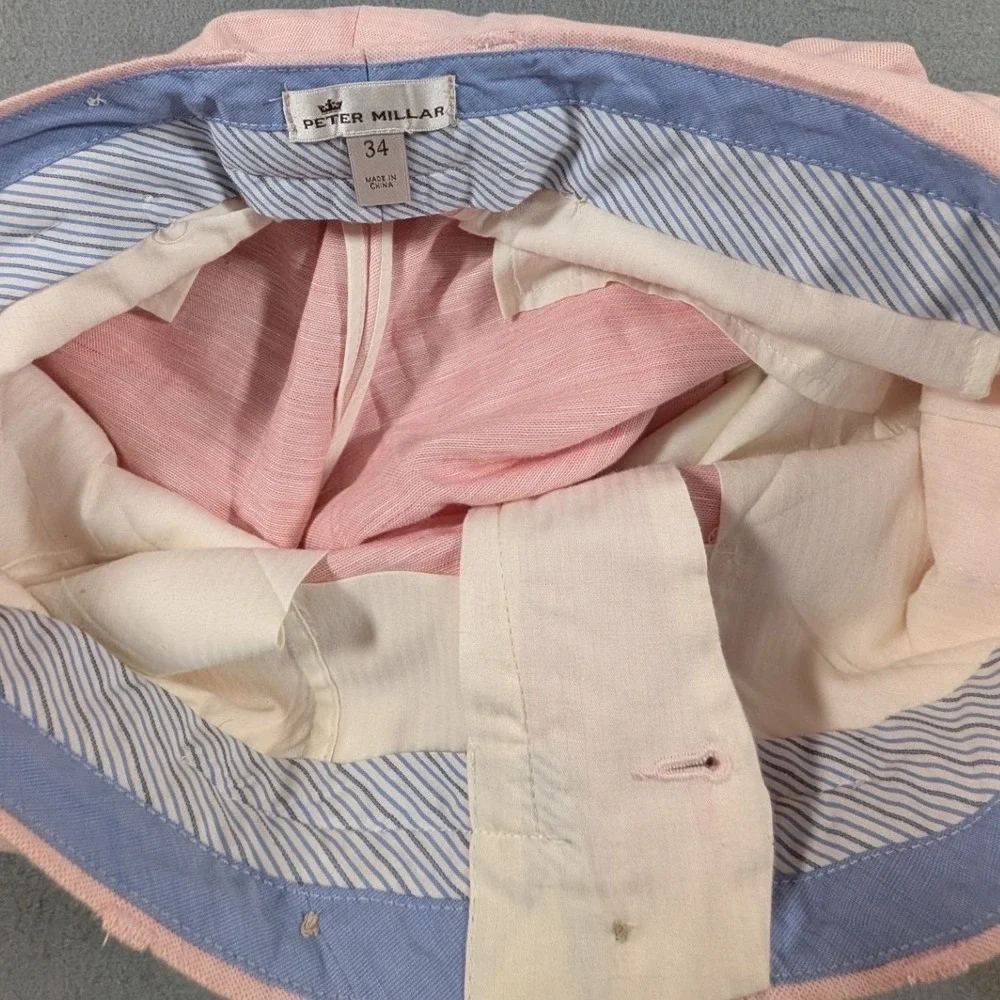Peter Millar Crown Shorts Mens 34 Pink Linen Cotton Blend Flat Front MS17B36
